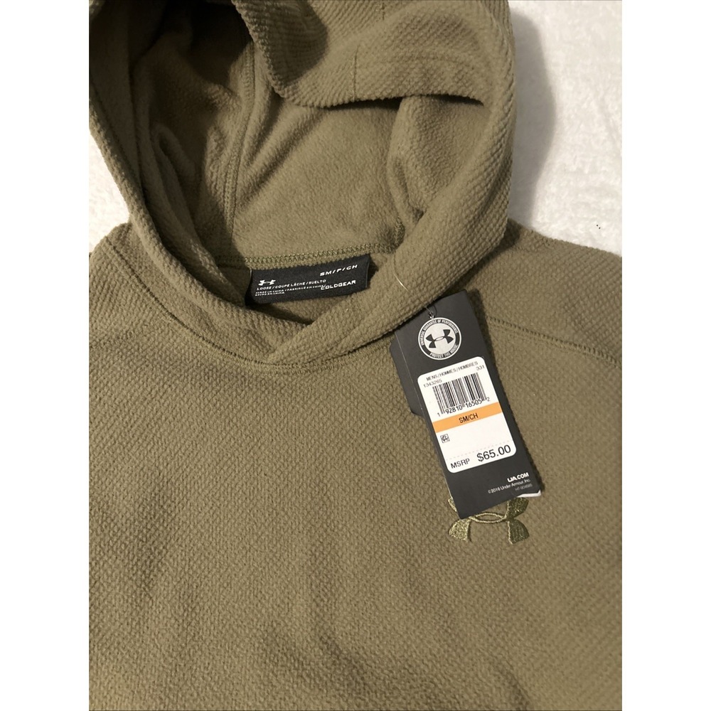 Under Armour Hoodie Mens Small Olive Thermal Fleece Waffle Long Sleeve Loose - Picture 3 of 7